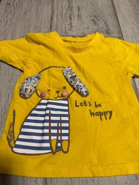 Yellow Kids Tee with Happy Puppy Graphic 2T